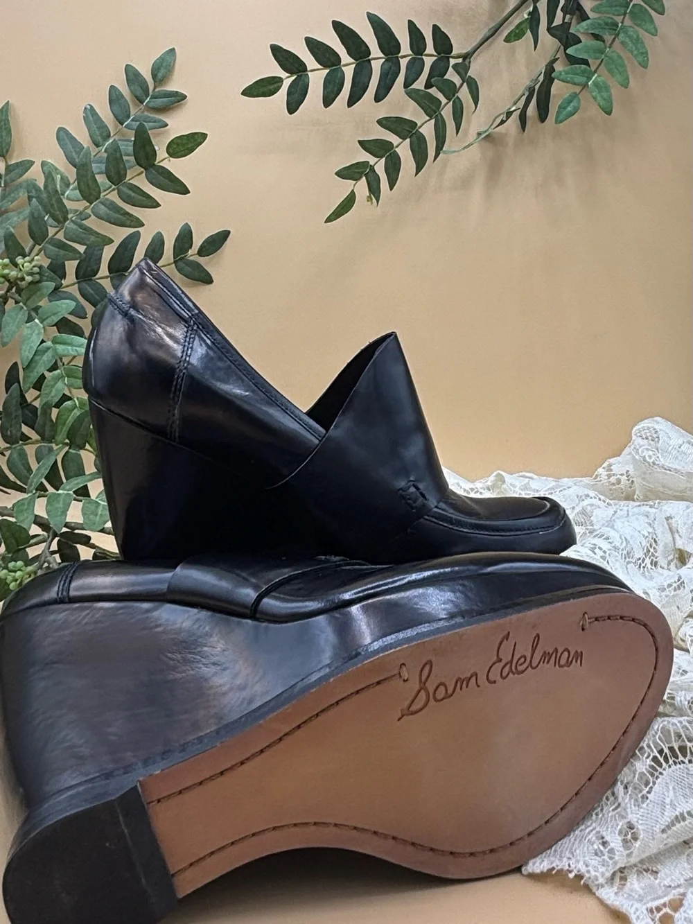 Sam Edelman Classic Black Leather Slip-On Platform Loafers